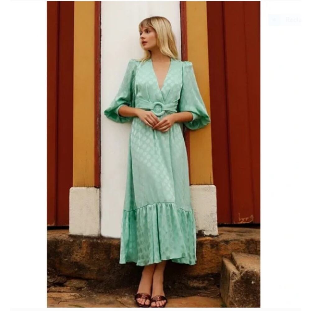 NEW PatBO Polka Dot Satin Belted‎ Midi Dress Size 8